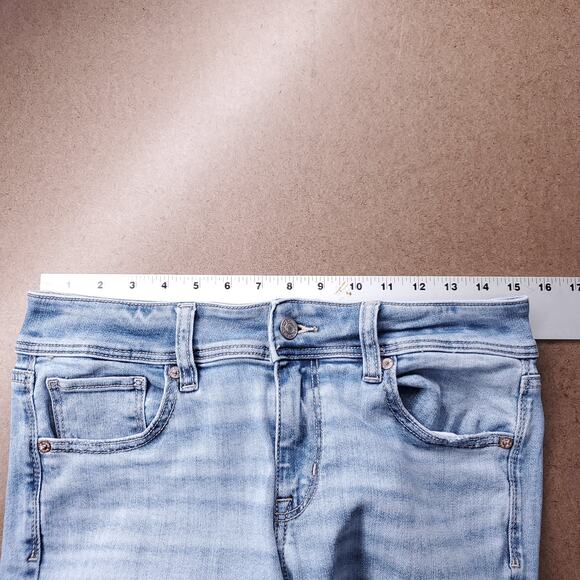 American Eagle Kick Boot Jeans Women 6S Light Blue Distressed Hem Retro Cowgirl - Picture 5 of 13